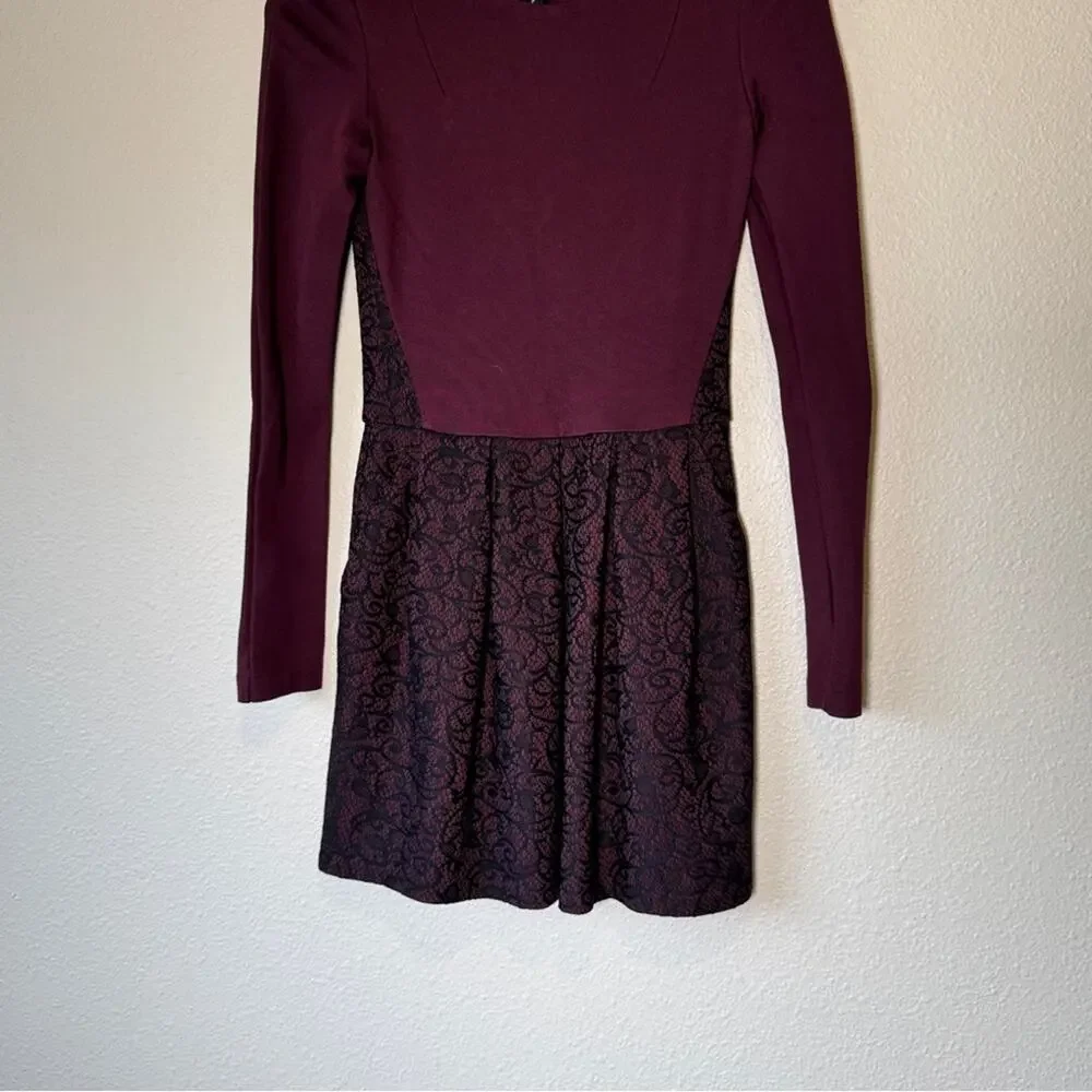Wilfred Aritzia Burgundy Long Sleeve Mini Dress Womens 2 Fall Casual Pockets